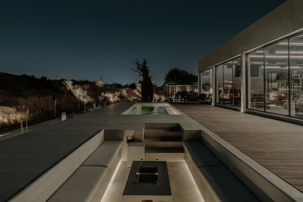 The pool deck after dark